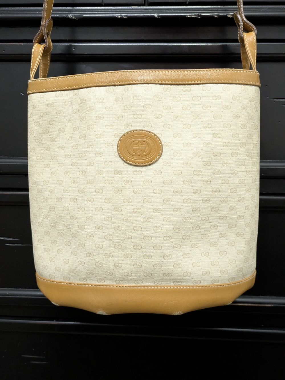 Gucci Beige Monogram Canvas Crossbody Tan